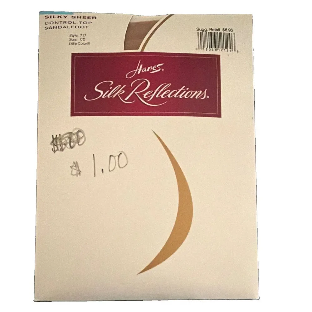 Hanes Silk Reflections Control Top Sheer Pantyhose C/D Beige Sandal Toe 15D